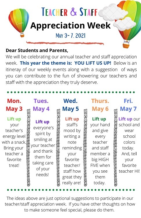 Celebrate Teachers and Staff May 3rd- May 7th